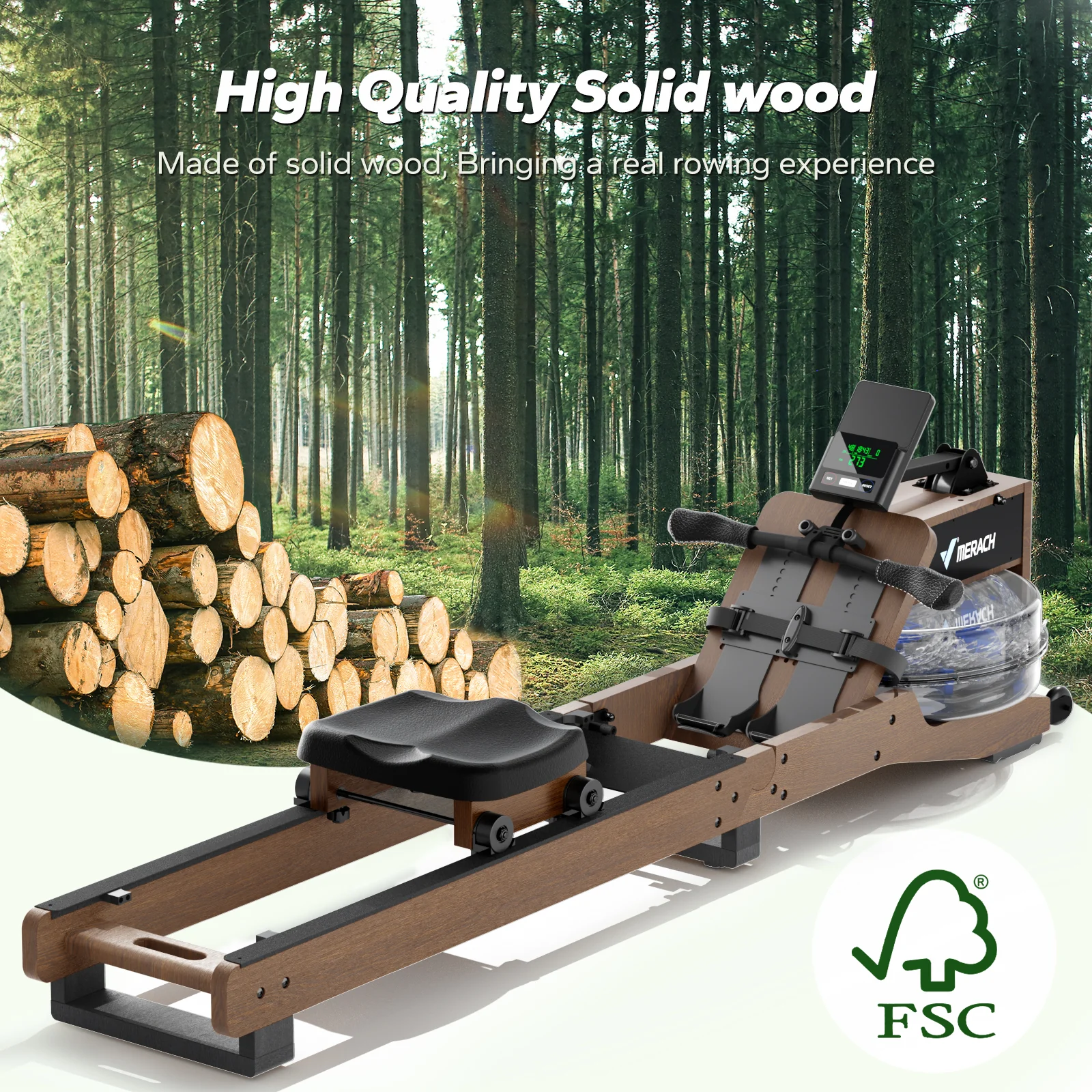 CoreRow R300 Rubberwood Water Rower - Image 4