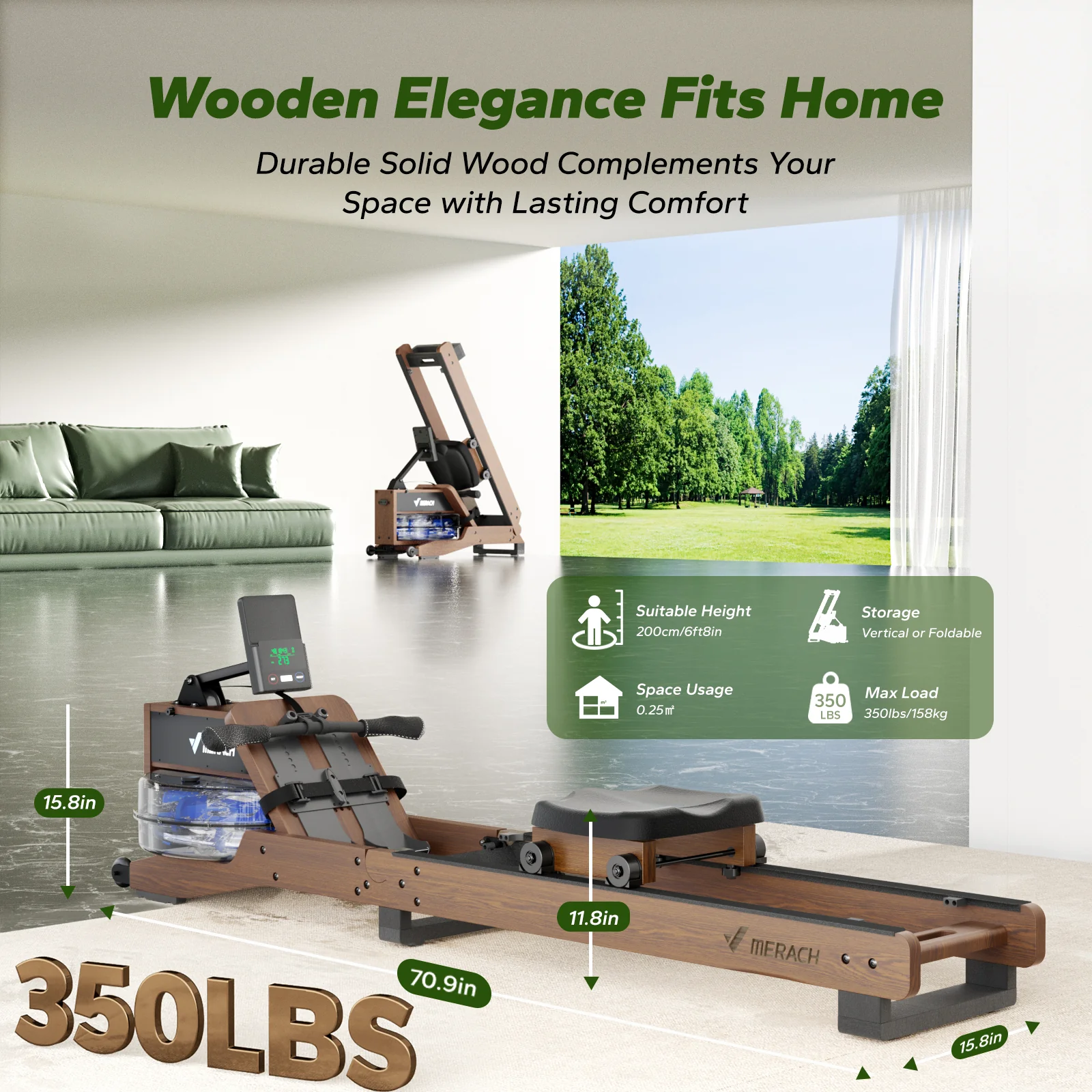 CoreRow R300 Rubberwood Water Rower - Image 9