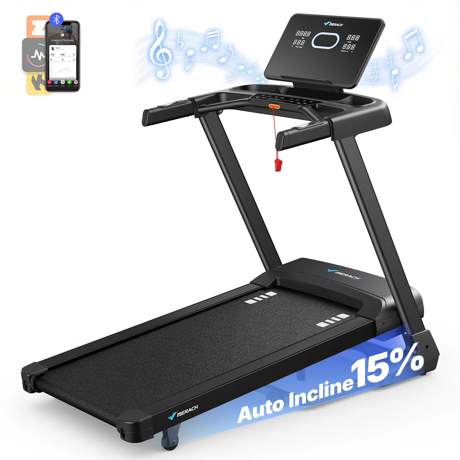 MERACH Treadmill with 15% Auto Incline, 47"x19" Wide Belt Treadmills, 0.5-10MPH 3.5HP Incline Treadmill for Home, 350LBS Foldable Treadmills with Bluetooth Speaker, Screen, APP, Heart Rate Monitor - Image 4