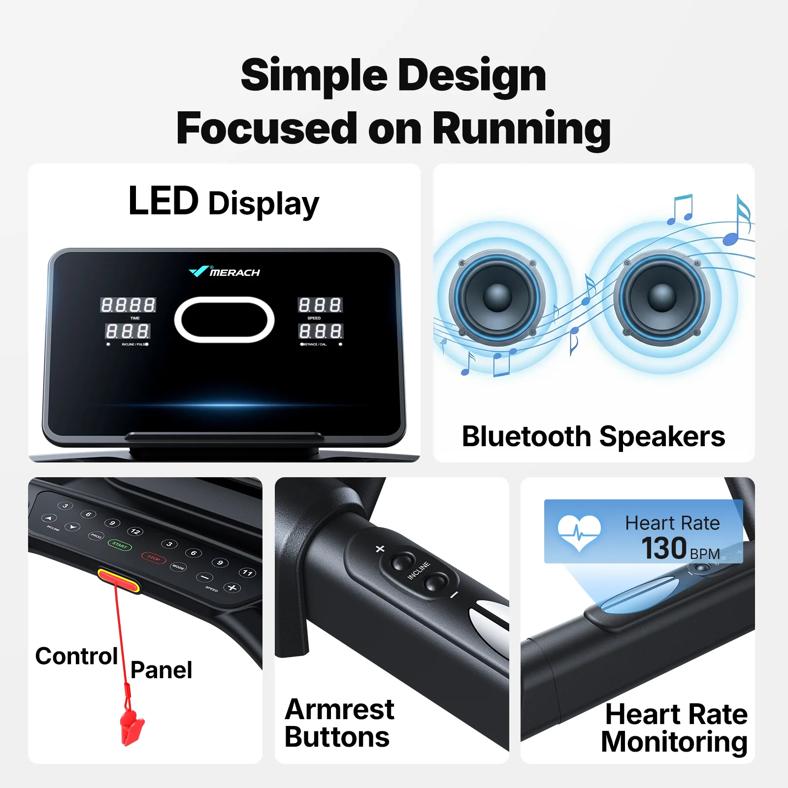 MERACH Treadmill with 15% Auto Incline, 47"x19" Wide Belt Treadmills, 0.5-10MPH 3.5HP Incline Treadmill for Home, 350LBS Foldable Treadmills with Bluetooth Speaker, Screen, APP, Heart Rate Monitor - Image 7