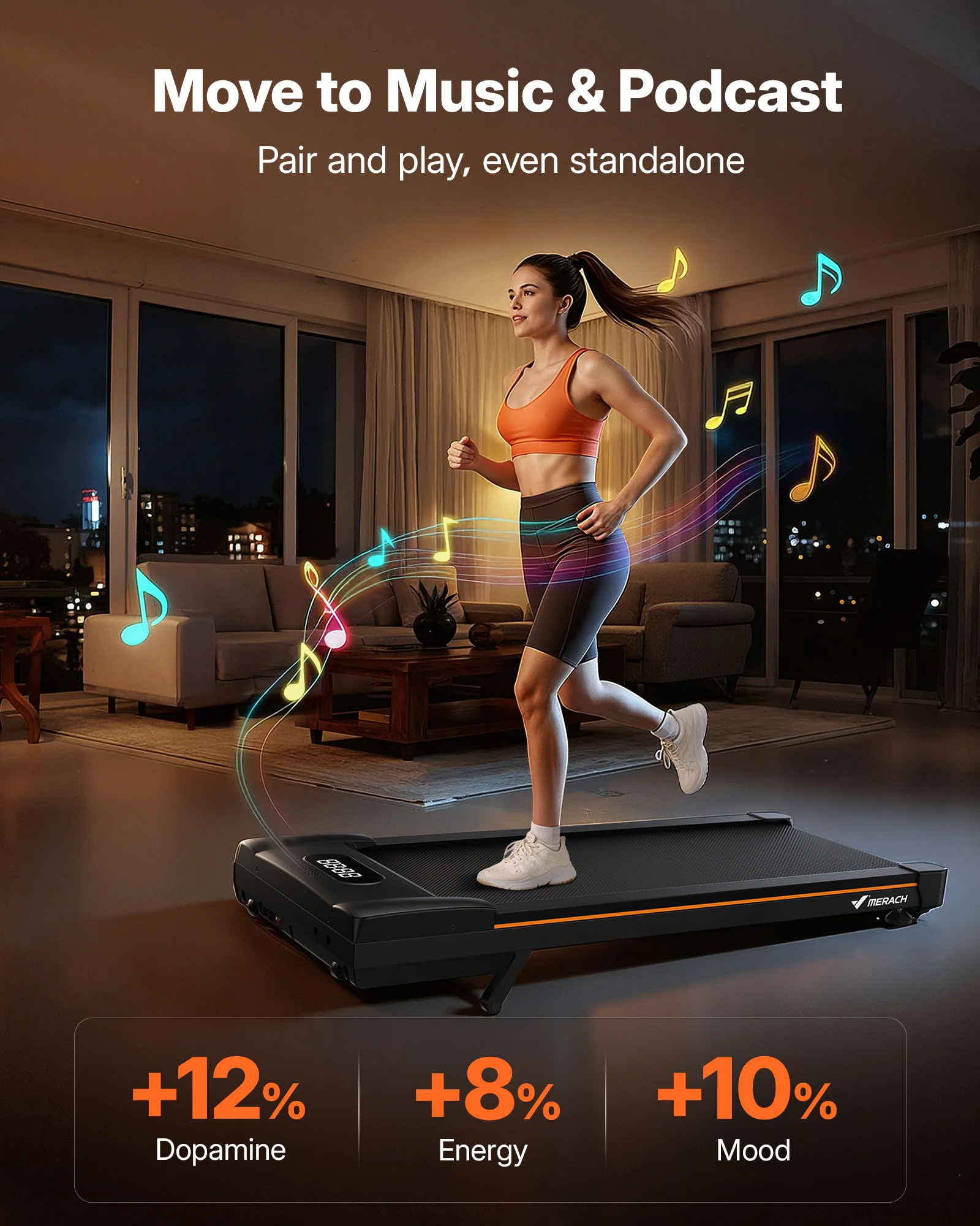 MERACH Walking Pad Treadmill with Incline 10% Auto Incline, 350LBS Capacity Treadmills for Home, Under Desk Compact Treadmill 3.0HP Strong Walkingpad with Bluetooth Speaker & Remote Control - Image 15