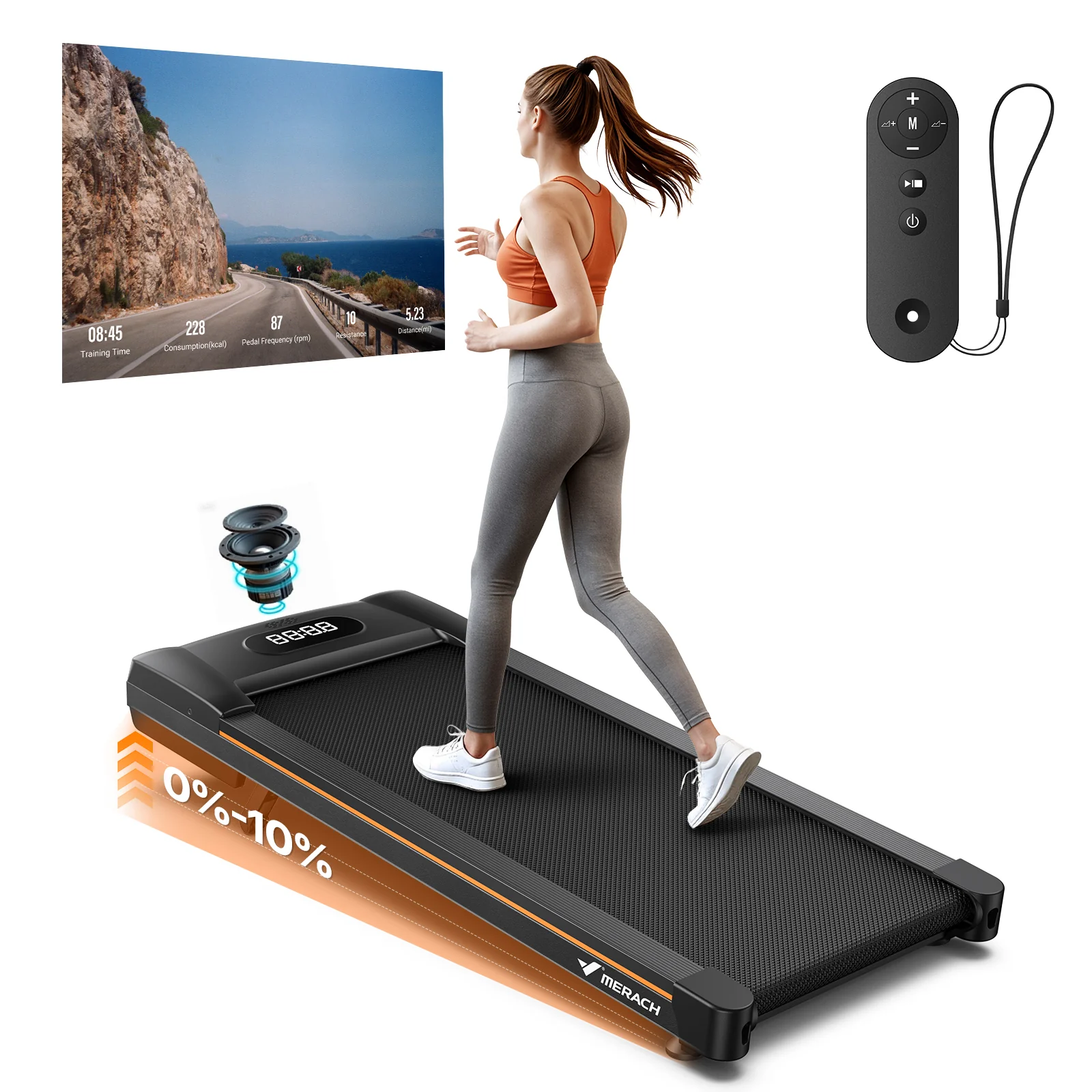 MERACH Walking Pad Treadmill with Incline 10% Auto Incline, 350LBS Capacity Treadmills for Home, Under Desk Compact Treadmill 3.0HP Strong Walkingpad with Bluetooth Speaker & Remote Control - Image 3