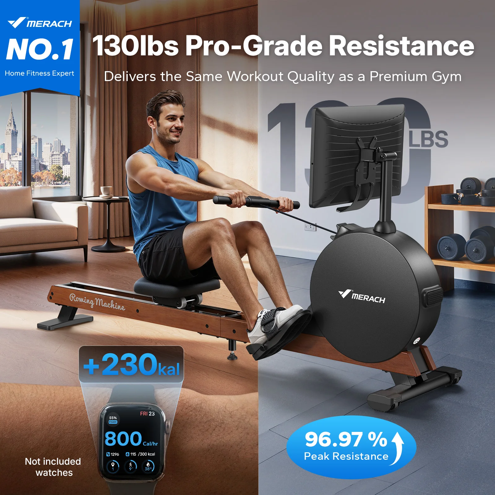 NovaRow R7 Aura Magnetic Quiet Rowing Machine with Rotating Screen - Image 4