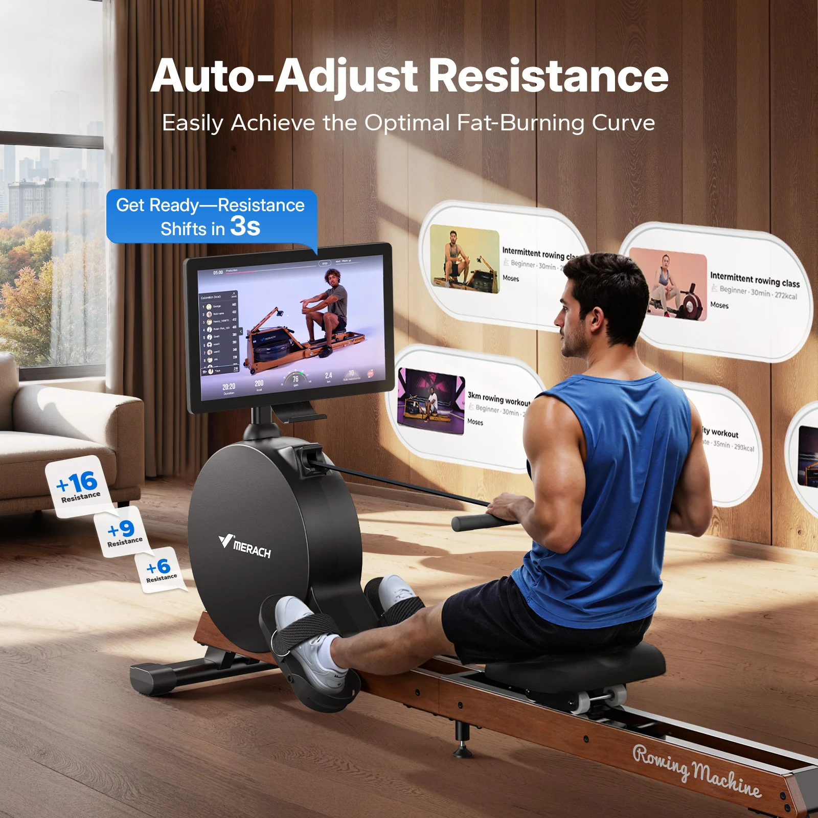 NovaRow R7 Aura Magnetic Quiet Rowing Machine with Rotating Screen - Image 5