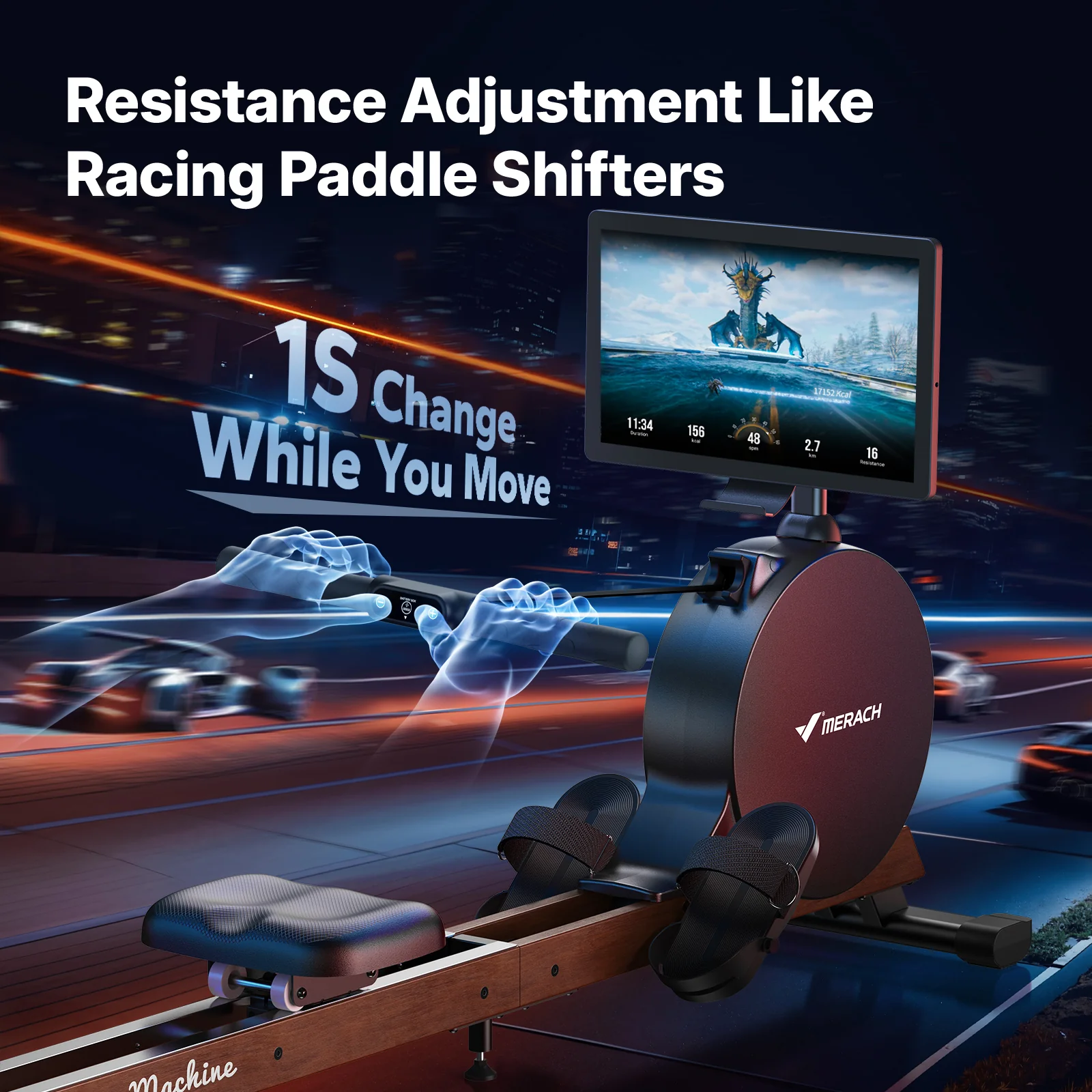 NovaRow R7 Aura Magnetic Quiet Rowing Machine with Rotating Screen - Image 6