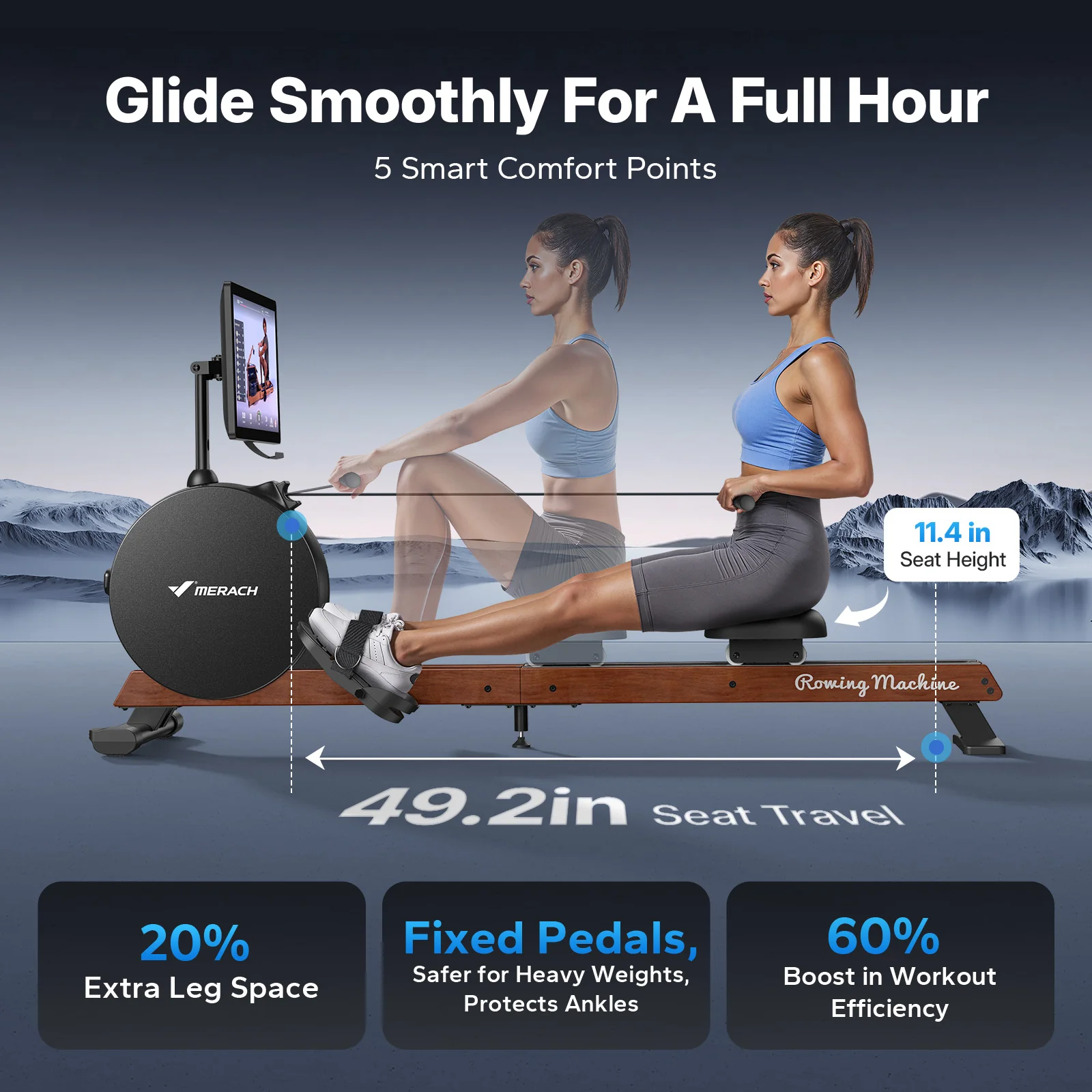 NovaRow R7 Aura Magnetic Quiet Rowing Machine with Rotating Screen - Image 7