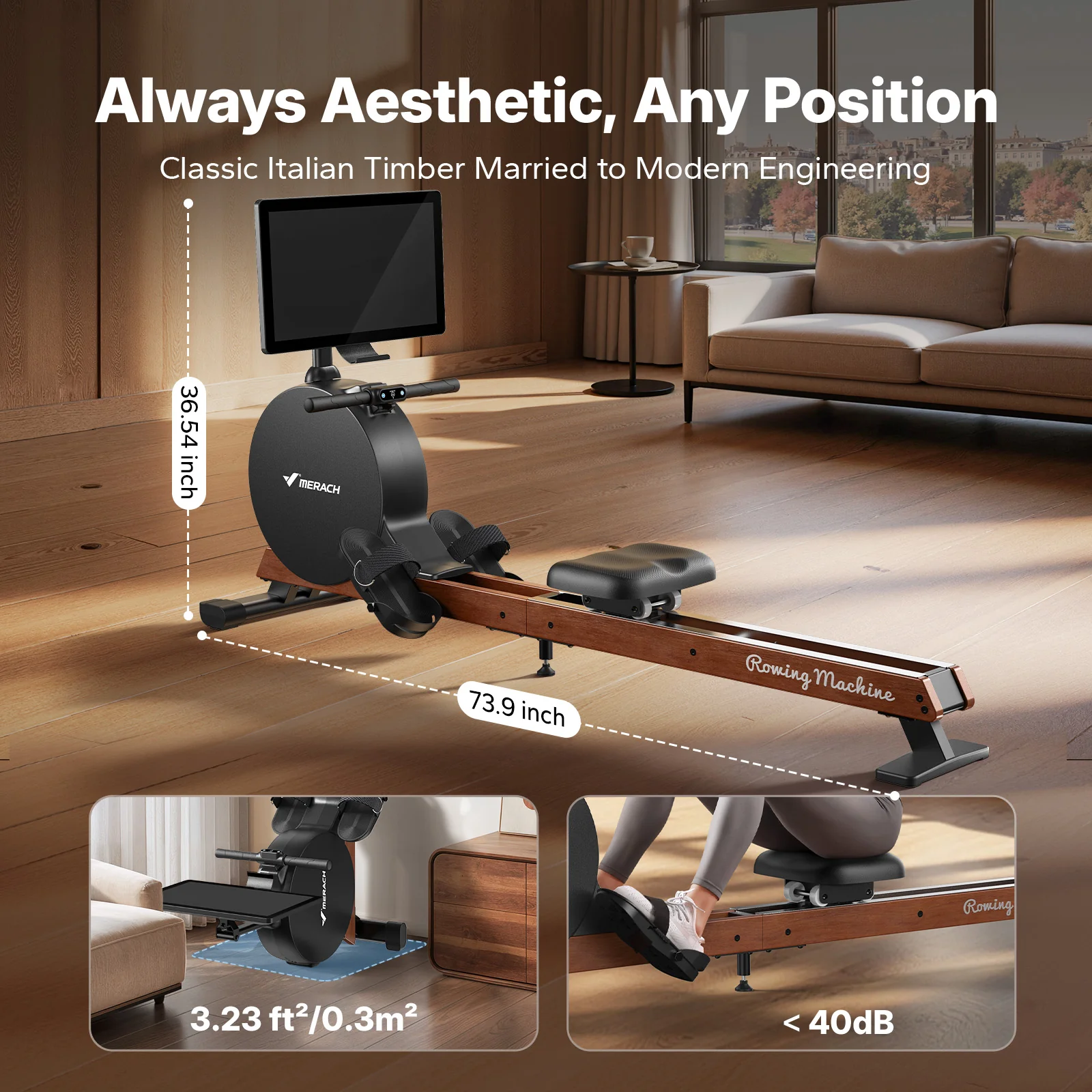 NovaRow R7 Aura Magnetic Quiet Rowing Machine with Rotating Screen - Image 9